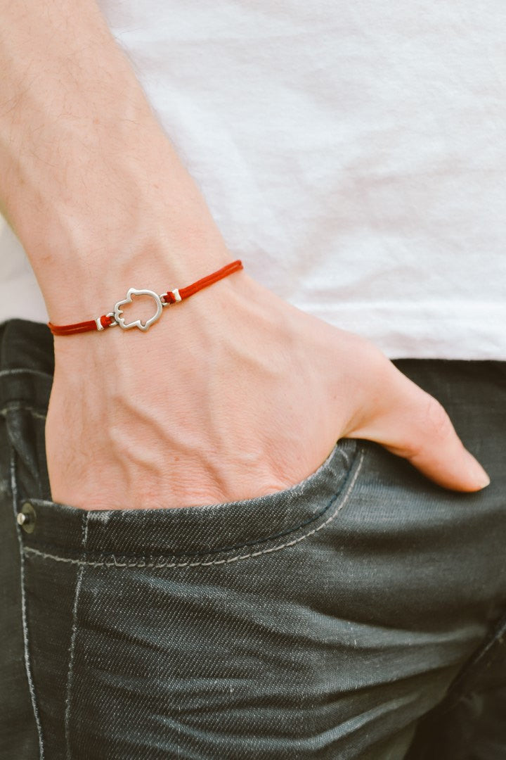 Red Kabbalah Hamsa bracelet for men, red string - shani-adi-jewerly