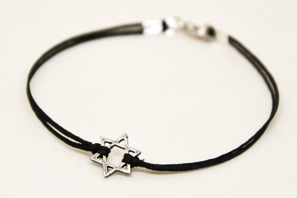 Star of David men's bracelet, black cord - shani-adi-jewerly