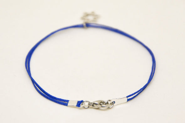 Silver dangle Star of David men's bracelet, blue cord - shani-adi-jewerly