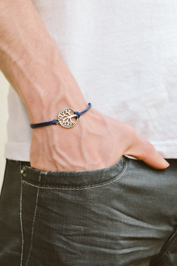 Tree of life men's bracelet, blue cord - shani-adi-jewerly