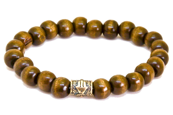 Wood beads hamsa bracelet for men - shani-adi-jewerly
