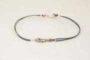 Silver crescent moon charm, gray cord - shani-adi-jewerly