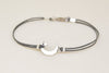 Silver crescent moon charm, gray cord - shani-adi-jewerly