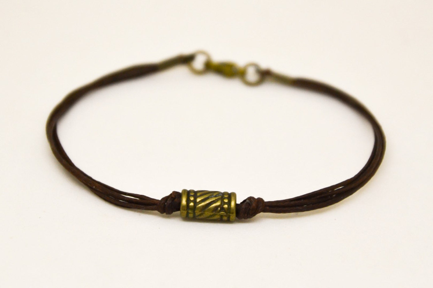 Brown cord bracelet for men, bronze tube - shani-adi-jewerly