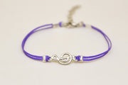 Purple cord bracelet with a silver Treble clef charm - shani-adi-jewerly