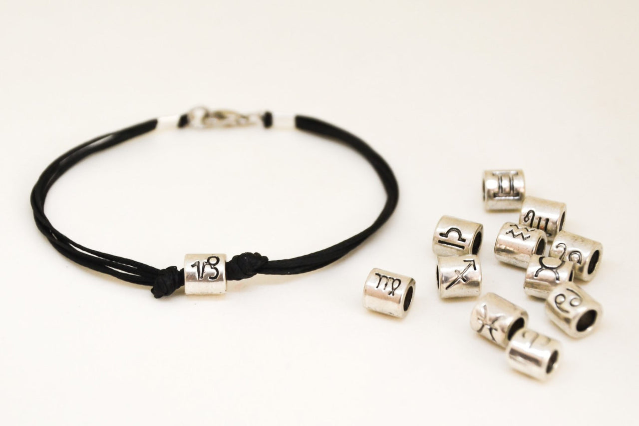 Men's Zodiac signs bracelet, capricorn sign, black cord - shani-adi-jewerly