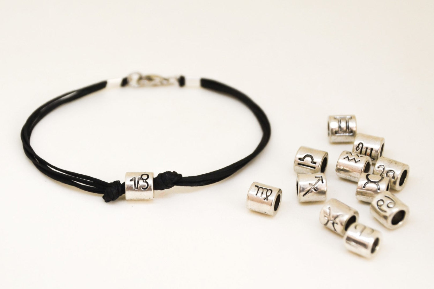 Men's Zodiac signs bracelet, capricorn sign, black cord - shani-adi-jewerly