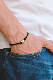 Men's Zodiac signs bracelet, capricorn sign, black cord - shani-adi-jewerly