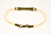 Double bronze bars bracelet for men, beige cord - shani-adi-jewerly