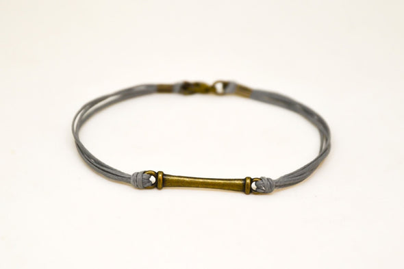 Mens designer bracelets - Bronze bar bracelet for men, grey cord - shani-adi-jewerly