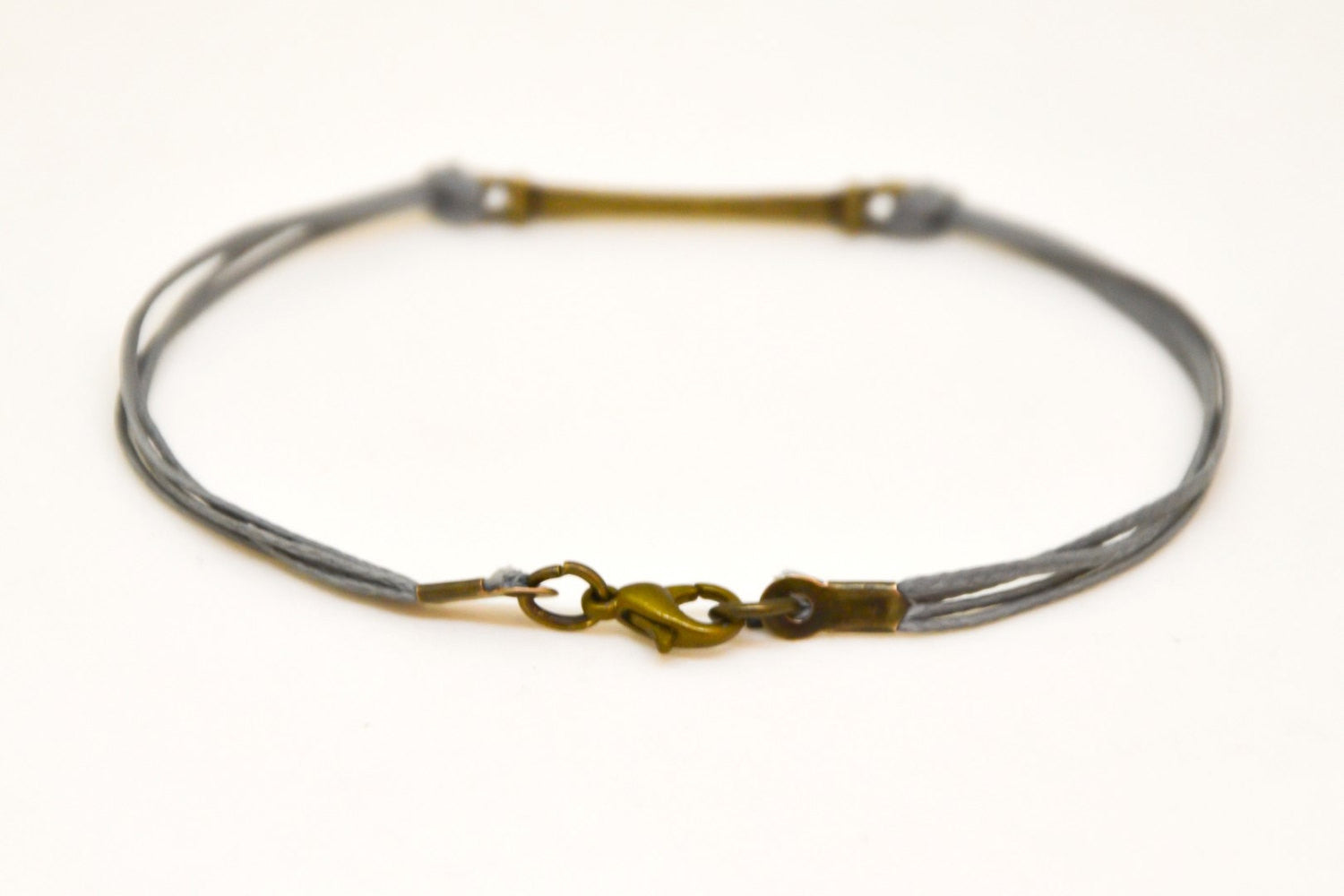 Mens designer bracelets - Bronze bar bracelet for men, grey cord - shani-adi-jewerly
