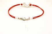Silver crescent moon bracelet for men, red cord - shani-adi-jewerly