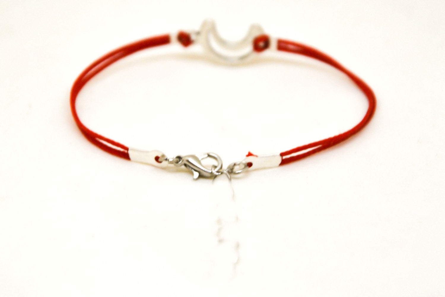 Silver crescent moon bracelet for men, red cord - shani-adi-jewerly