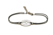 Women bracelet with silver cross round charm, Gray cord - shani-adi-jewerly