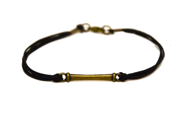 Bronze bar bracelet for men, black cord - shani-adi-jewerly