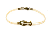 Bronze cross fish bracelet for men, beige cord - shani-adi-jewerly