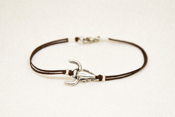 Bull head bracelet for men, brown cords, men's jewellery - shani-adi-jewerly