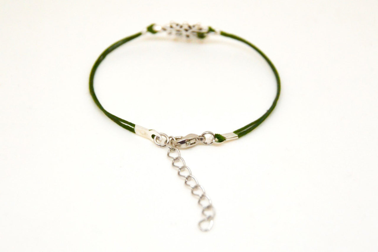 Snowflake bracelet, green cord - shani-adi-jewerly
