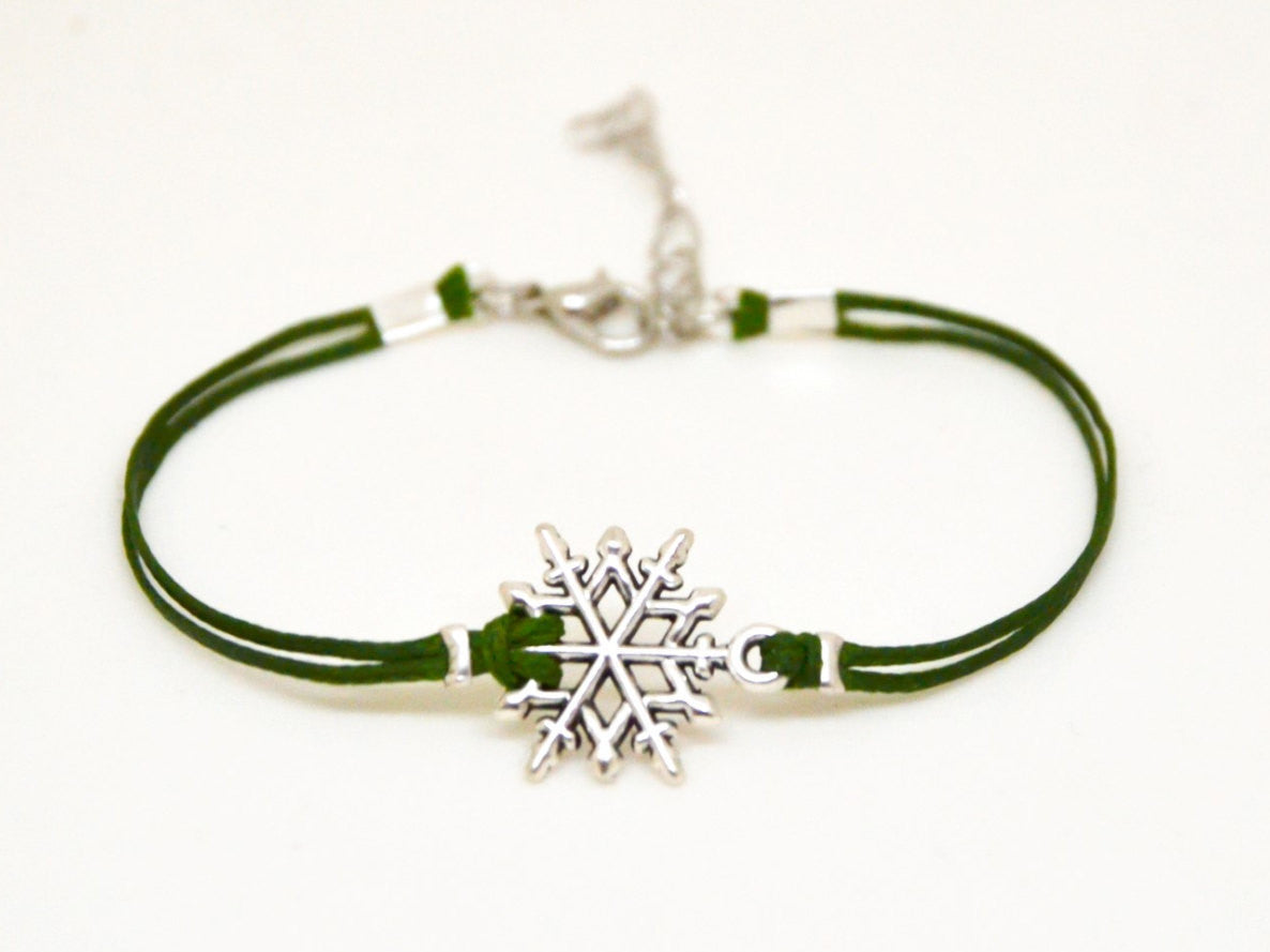 Snowflake bracelet, green cord - shani-adi-jewerly