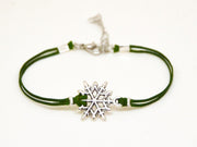 Snowflake bracelet, green cord - shani-adi-jewerly