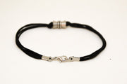 Black cord bracelets for men, silver tube charm for him - shani-adi-jewerly