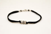 Black cord bracelets for men, silver tube charm for him - shani-adi-jewerly