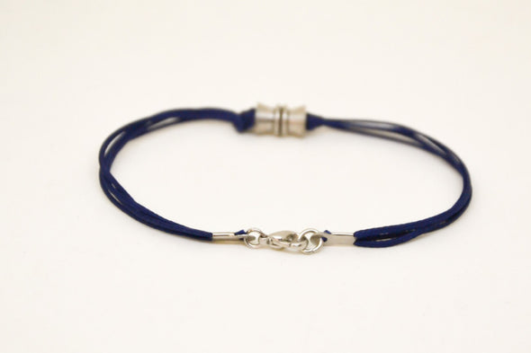 Men's bracelet with a silver tube charm and a blue cord - shani-adi-jewerly