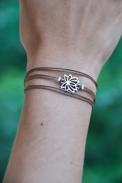 Wrapped bracelet with Tibetan silver Lotus charm - shani-adi-jewerly