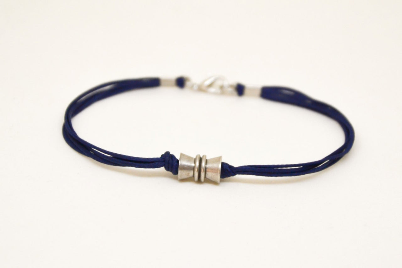Men's bracelet with a silver tube charm and a blue cord - shani-adi-jewerly