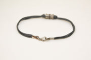Silver tube bracelet for men, gray cord - shani-adi-jewerly