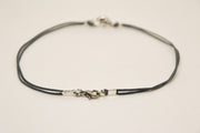 Silver OM bracelet for men, gray cord - shani-adi-jewerly