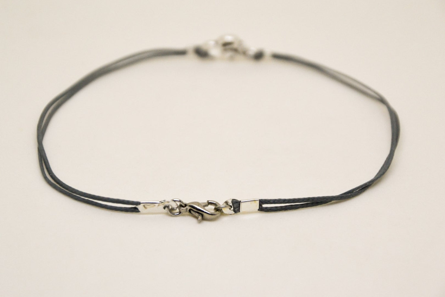 Silver OM bracelet for men, gray cord - shani-adi-jewerly
