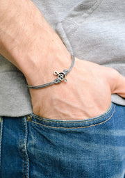 Silver Treble clef bracelet for men, gray cords - shani-adi-jewerly