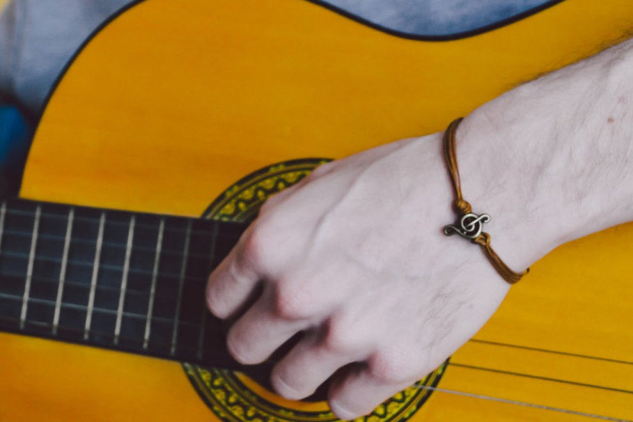Bronze Treble clef bracelet for men, brown cords - shani-adi-jewerly