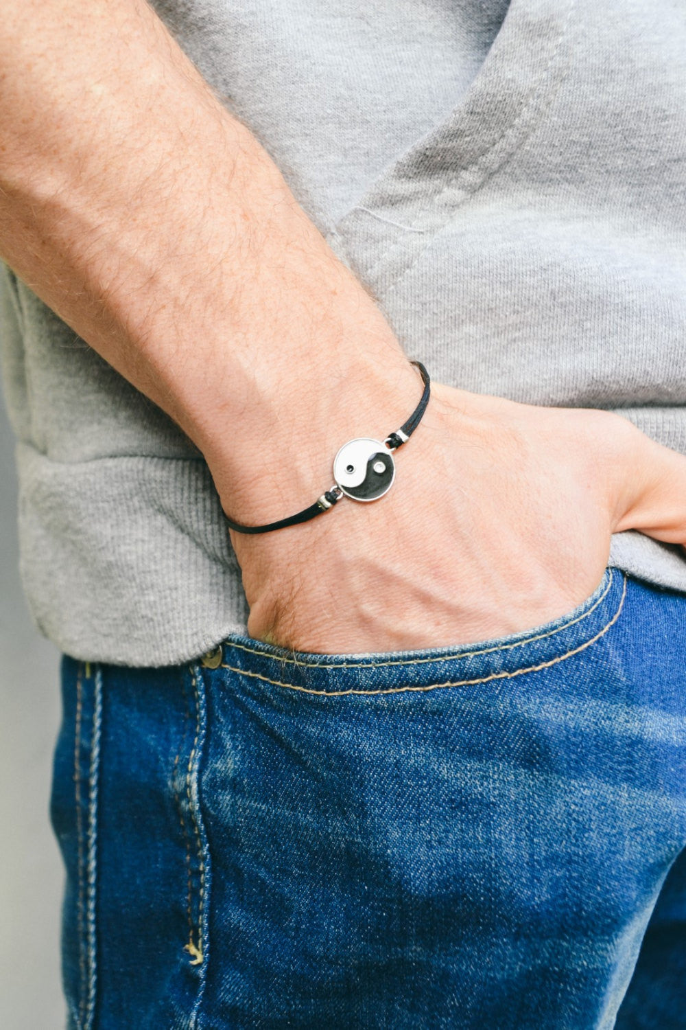 Yin Yang bracelet for men, black cord - shani-adi-jewerly