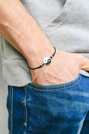 Yin Yang bracelet for men, black cord - shani-adi-jewerly
