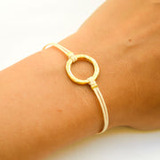 Karma bracelet for women, gold circle and beige cord, yoga jewelry - shani-adi-jewerly