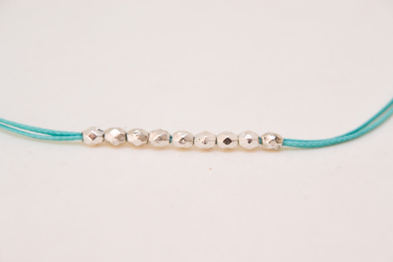 Silver beads bracelet, turquoise cord - shani-adi-jewerly
