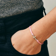 Women bracelet with silver cross charm with pink cord - shani-adi-jewerly