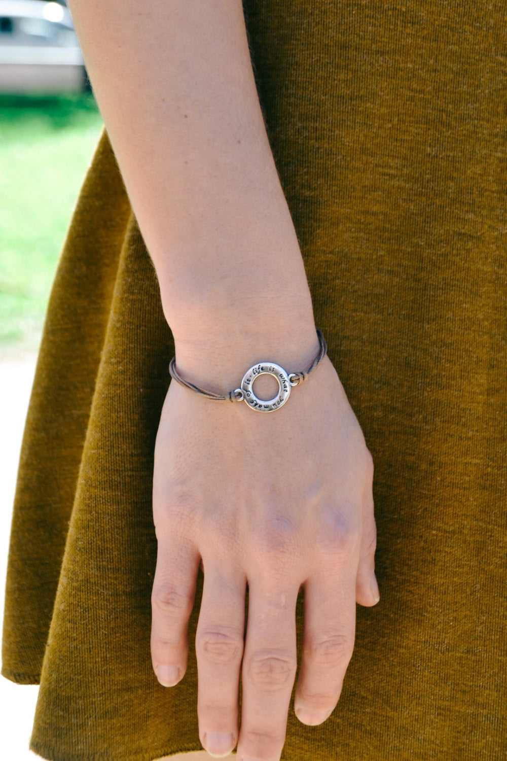 Life is what you make of it' charm bracelet, brown cord - shani-adi-jewerly