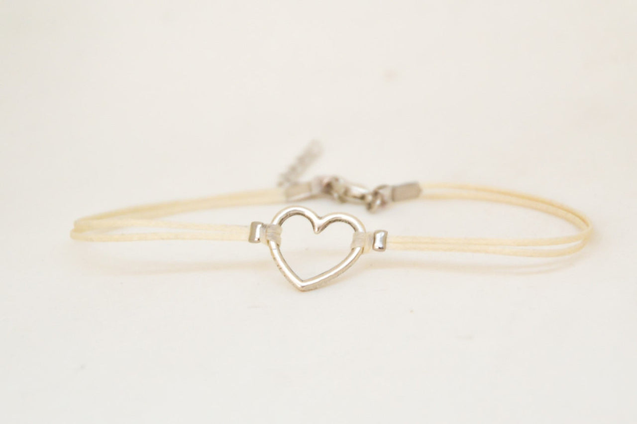 Dainty beige anklet with heart charm - shani-adi-jewerly