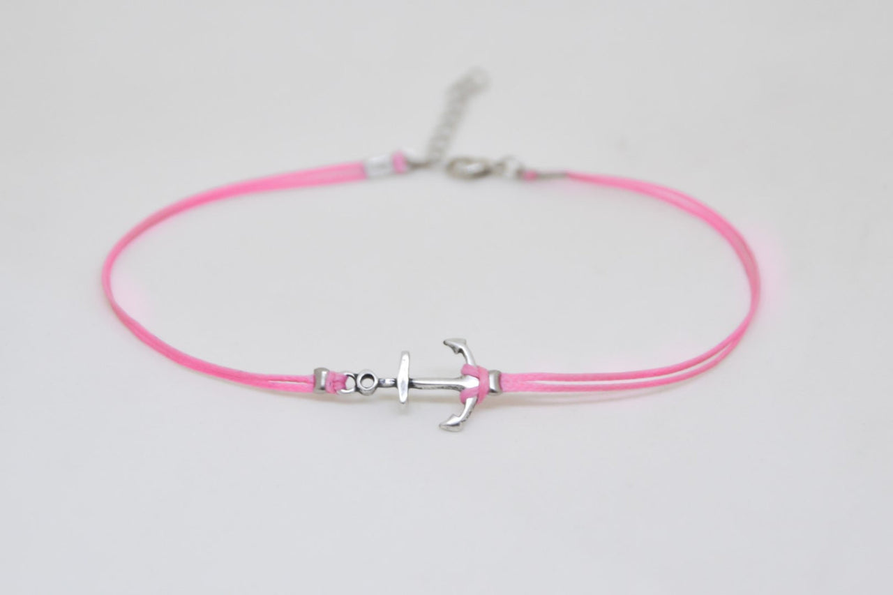 Pink dainty anklet with a silver anchor charm - shani-adi-jewerly