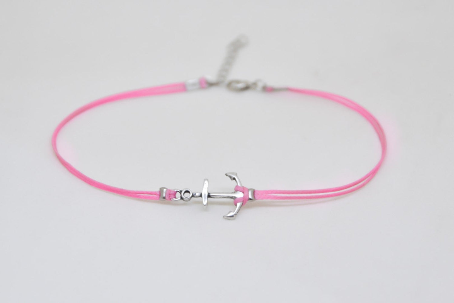 Pink dainty anklet with a silver anchor charm - shani-adi-jewerly
