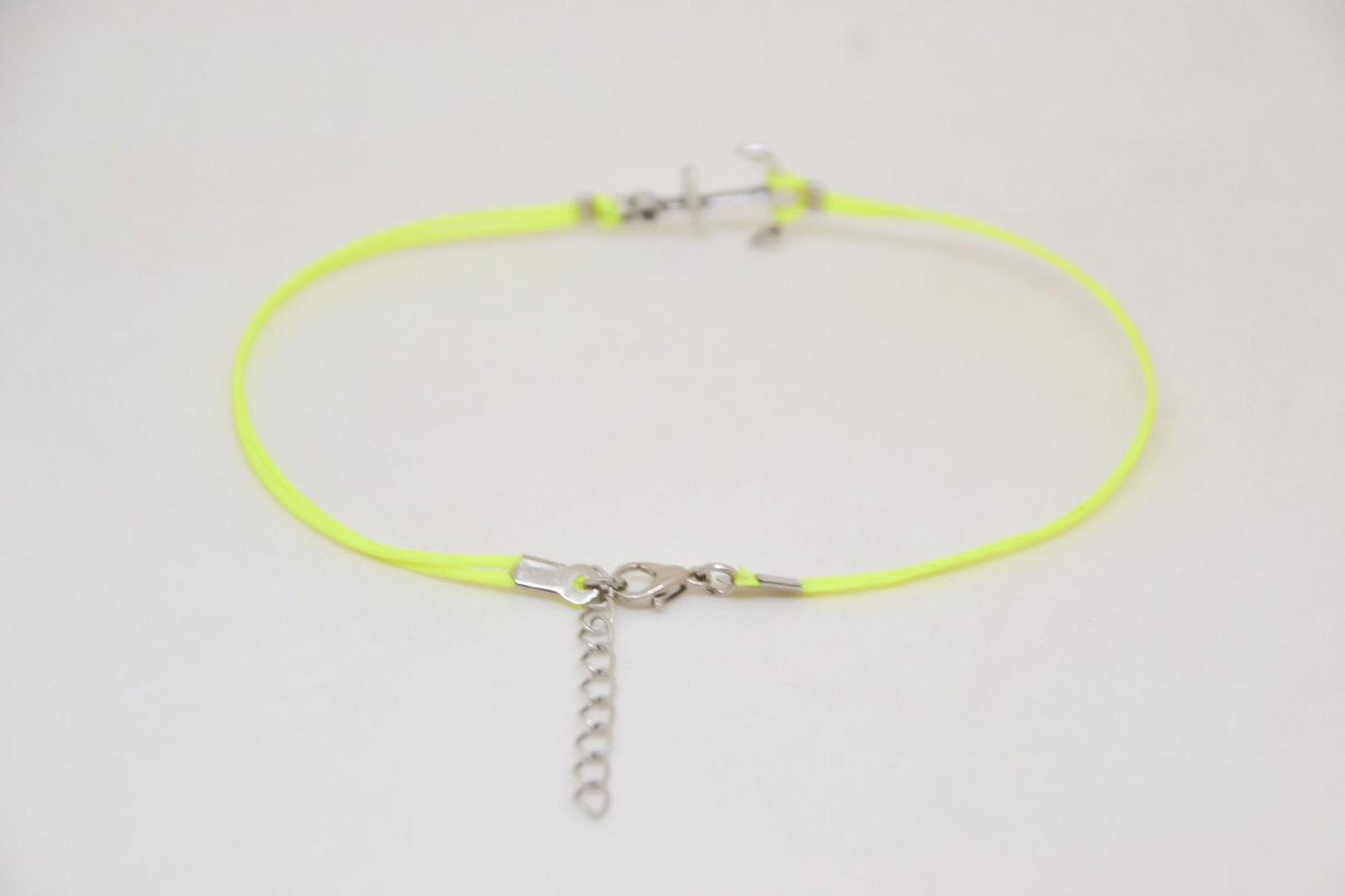 Neon yellow anklet with a silver anchor charm - shani-adi-jewerly