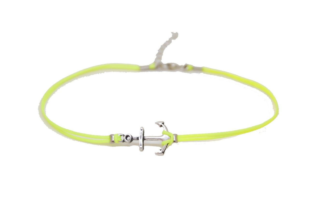 Neon yellow anklet with a silver anchor charm - shani-adi-jewerly