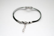 Karma bracelet, silver braided circle charm and black string, yoga jewelry - shani-adi-jewerly