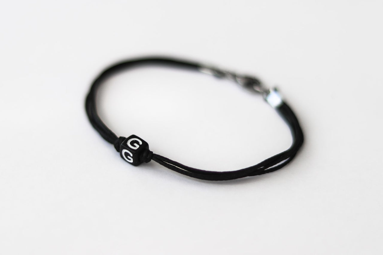 Initial bracelet, customise men's bracelet, black charm bead, English letter, Personalised