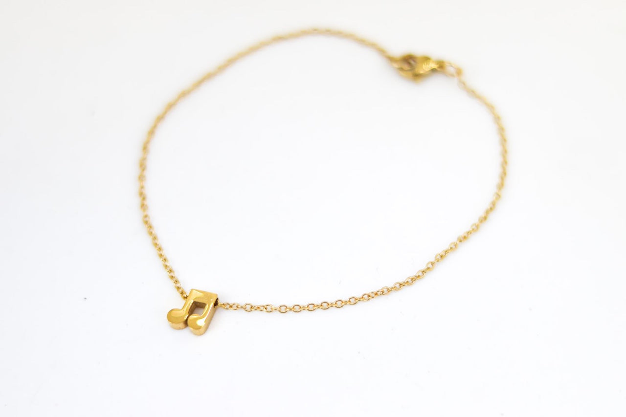 Music note bracelet, gold tone chain bracelet, tiny music note charm bracelet, festival jewelry