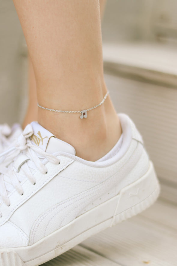 Music note anklet, waterproof silver chain ankle bracelet, personalised jewelry