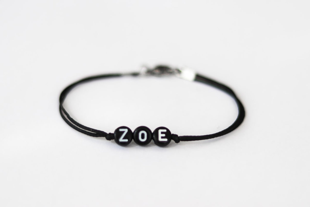 Name bracelet for women, customise women's bracelet, initial black letters round beads